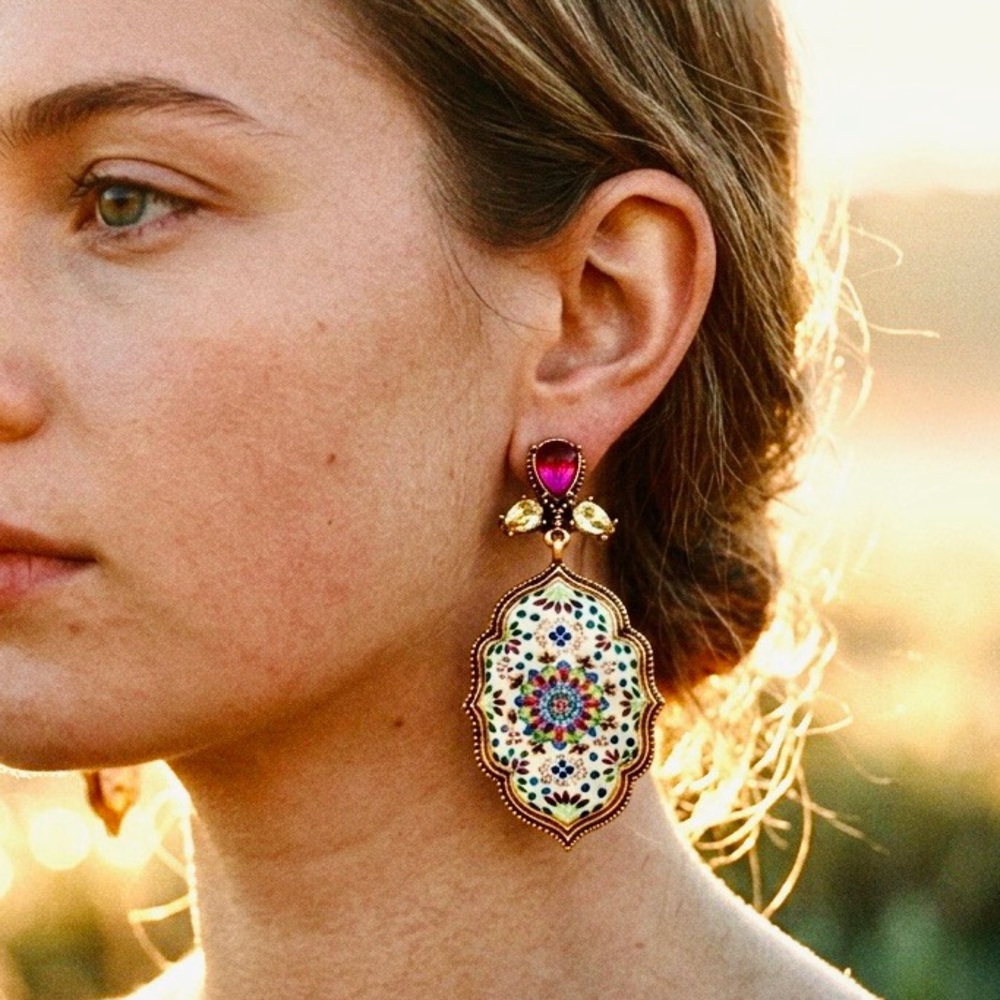 Vintage Gold Printed Craft Statement Earrings – New in Packaging
